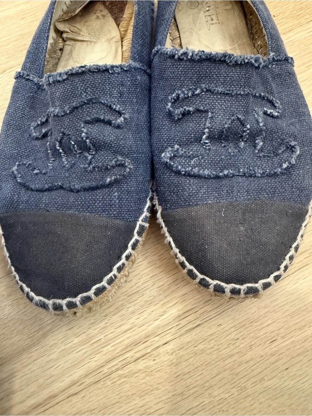 CHANEL Navy Canvas Espadrilles with Frayed Double C